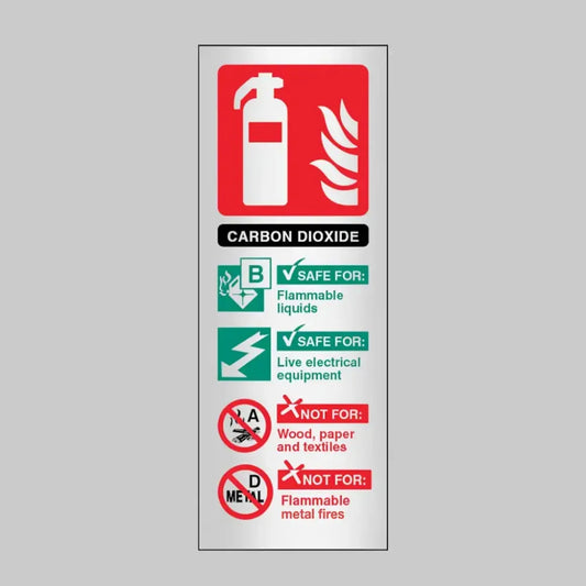 CO2 extinguisher ID anodised aluminium 75x200mm adhesive backed