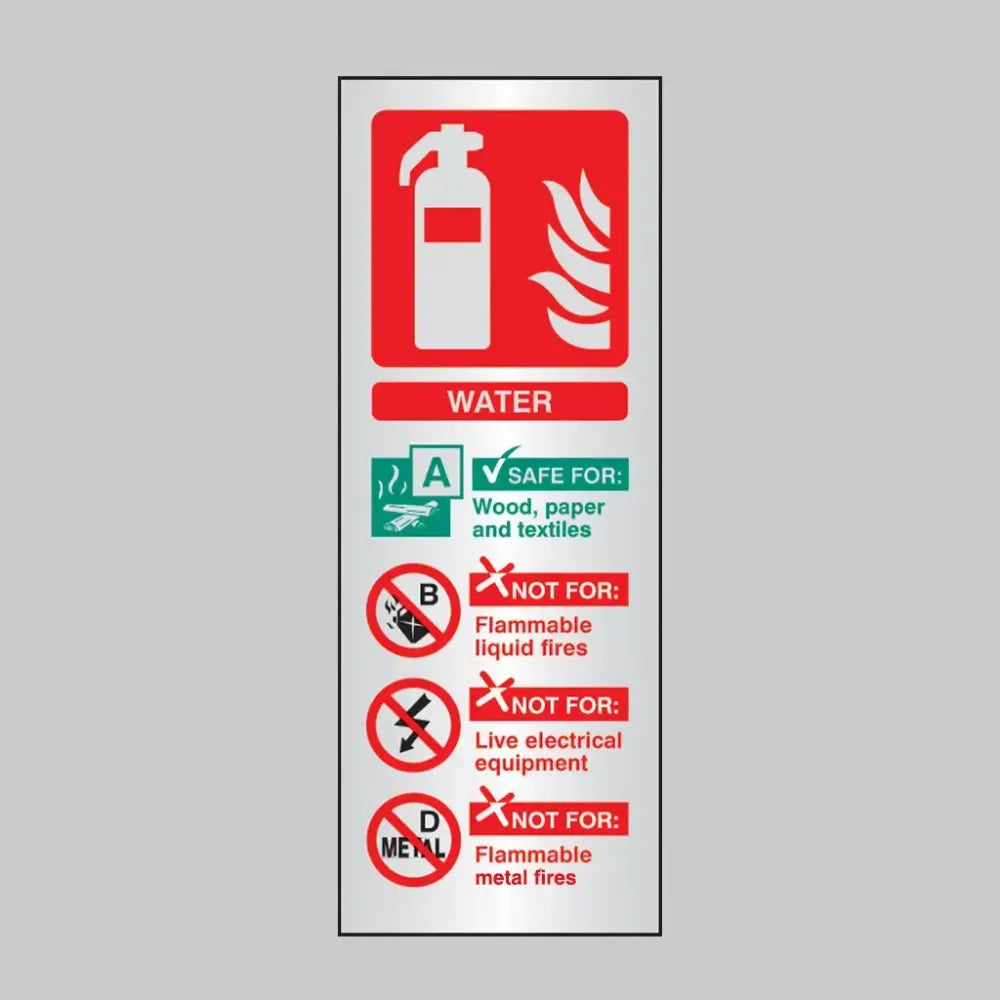 Water extinguisher ID anodised aluminium 75x200mm adhesive backed