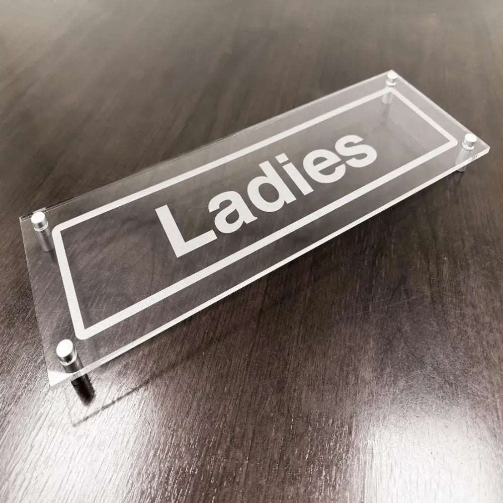 Ladies visual impact 5mm acrylic sign 450x150mm c/w stand off locators