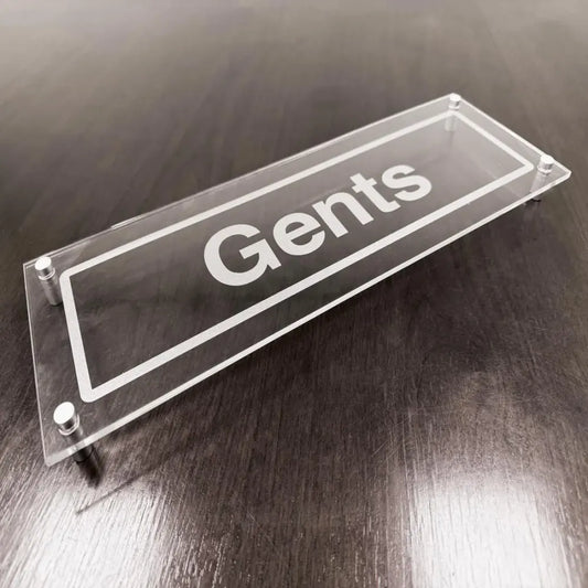 Gents visual impact 5mm acrylic sign 450x150mm c/w stand off locators
