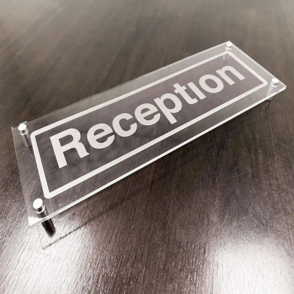 Reception visual impact 5mm acrylic sign 450x150mm c/w stand off locators