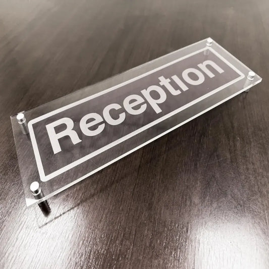 Reception visual impact 5mm acrylic sign 450x150mm c/w stand off locators