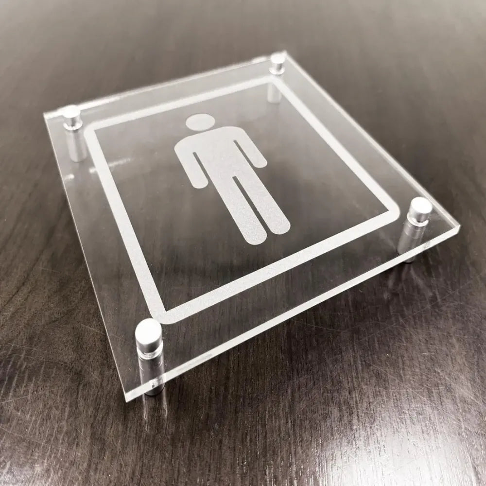 Gents symbol visual impact 5mm acrylic sign 200x200mm c/w stand off locators