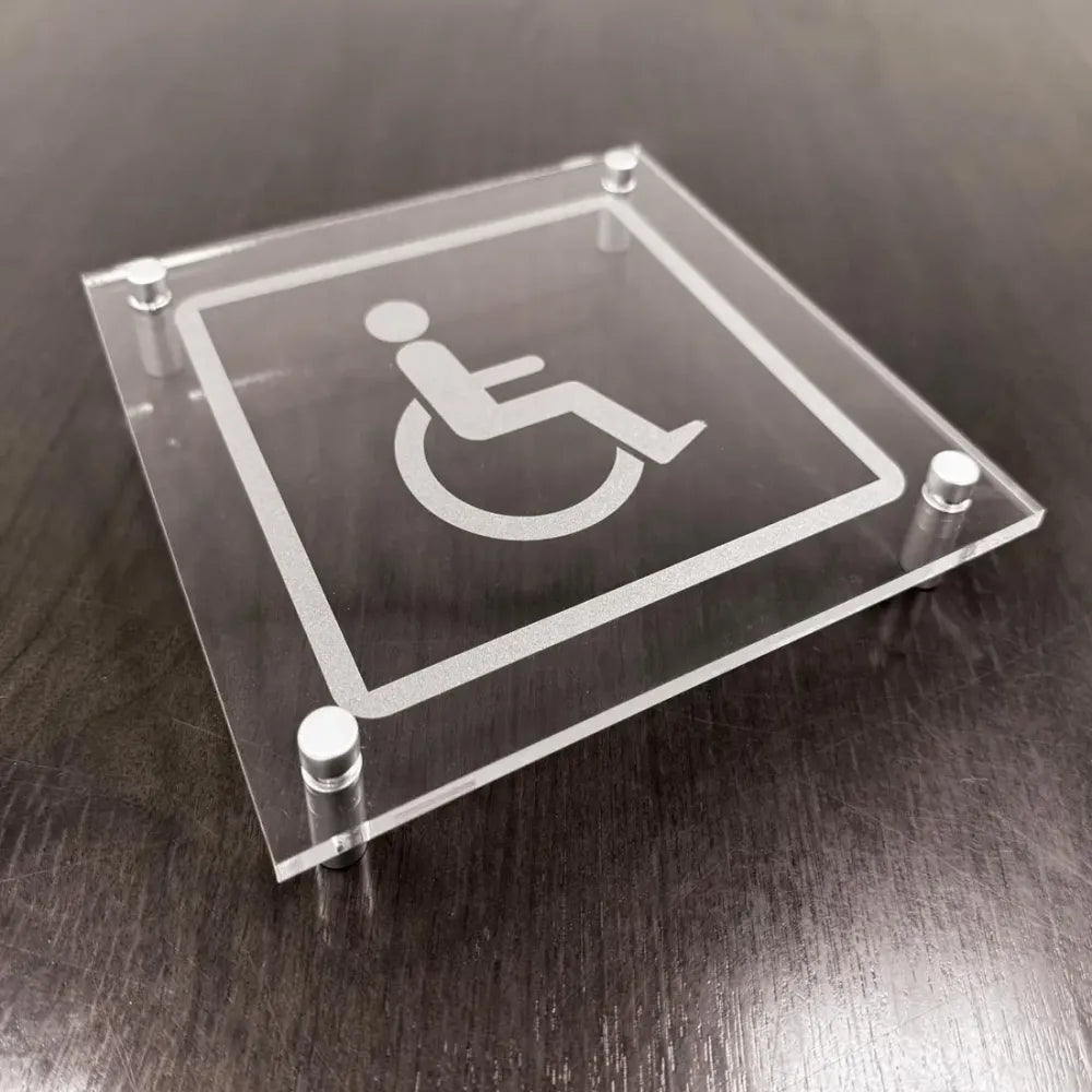 Disabled symbol visual impact 5mm acrylic sign 200x200mm c/w stand off locators