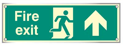 Fire exit straight on visual impact 5mm  photoluminescent acrylic 450x150mm c/w stand off locators