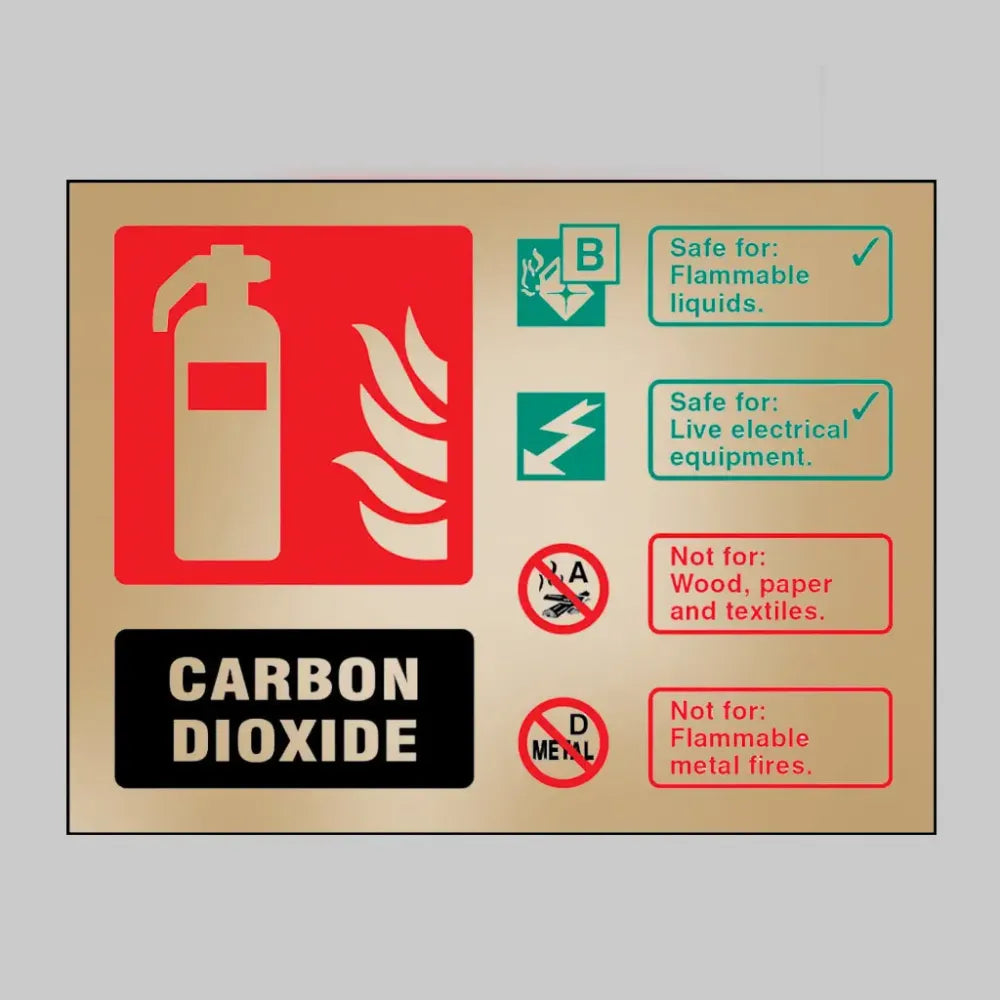 ABC powder extinguisher ID brass 200x150mm adhesive backed