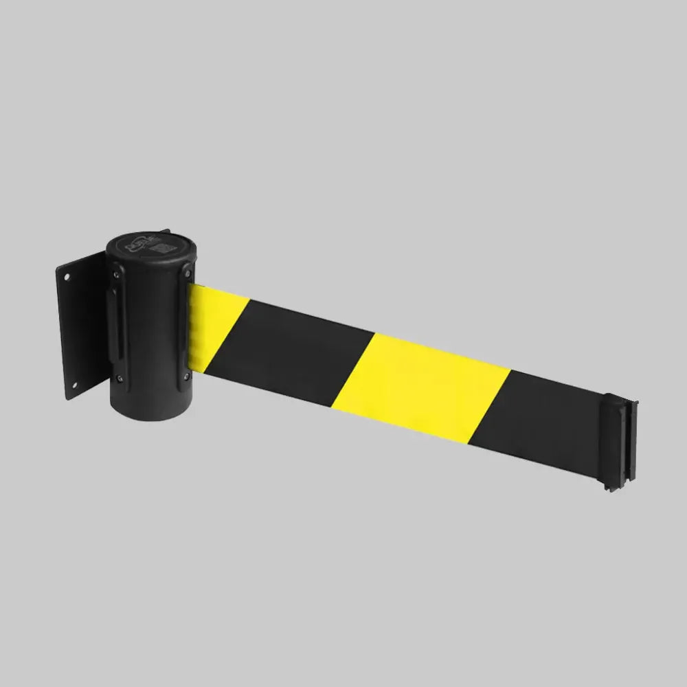 59492 Wall mounted retractable barrier 4.6m yel/blk webbing 50mm wide c/w screw in wall clip Miscellaneous (115x120x100mm)