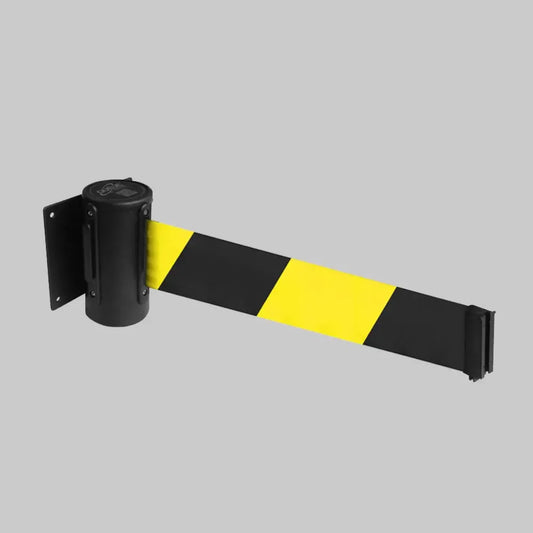 59492 Wall mounted retractable barrier 4.6m yel/blk webbing 50mm wide c/w screw in wall clip Miscellaneous (115x120x100mm)