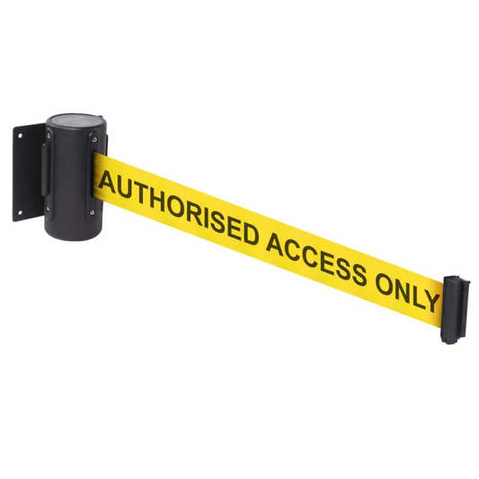 59496 Wall mounted retractable barrier 4.6m 50mm wide c/w screw in wall clip AUTHORISED ACCESS ONLY Miscellaneous (115x120x100mm)
