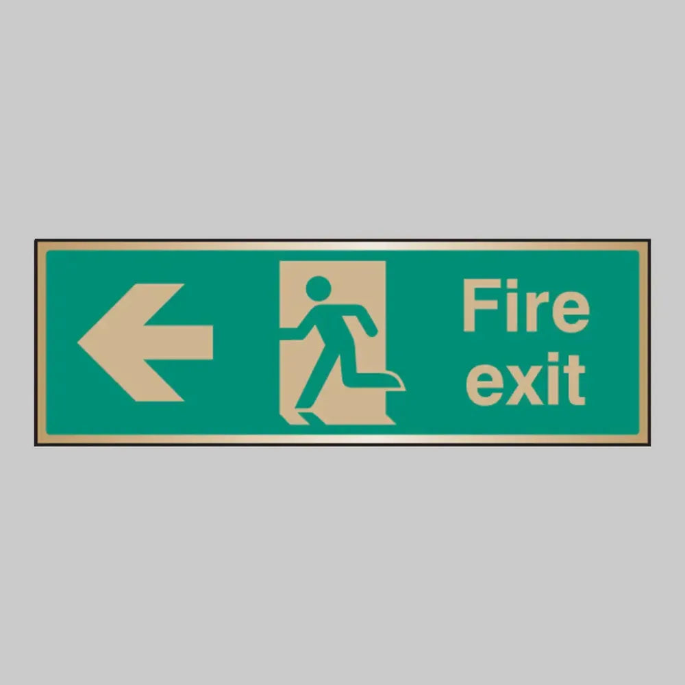 Fire exit arrow left brass 300x100mm adhesive backed