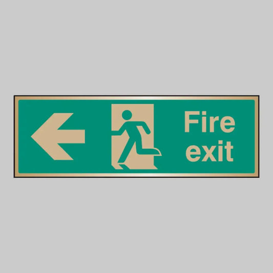 Fire exit arrow left brass 300x100mm adhesive backed