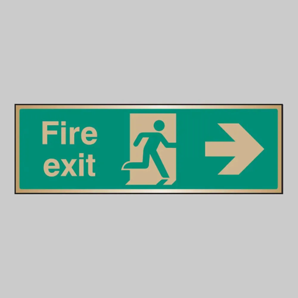 Fire exit arrow right brass 300x100mm adhesive backed
