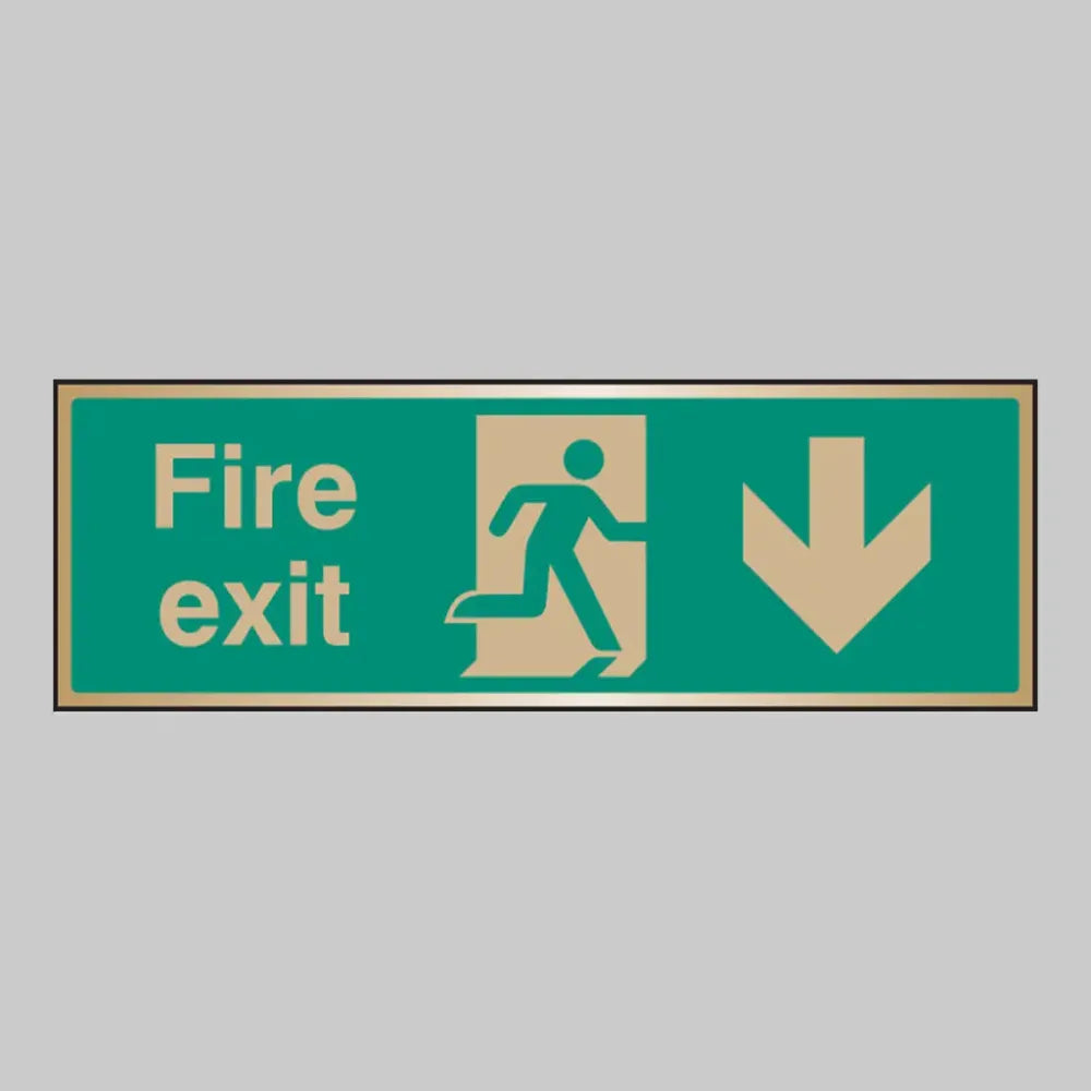 Fire exit arrow down brass 300x100mm adhesive backed