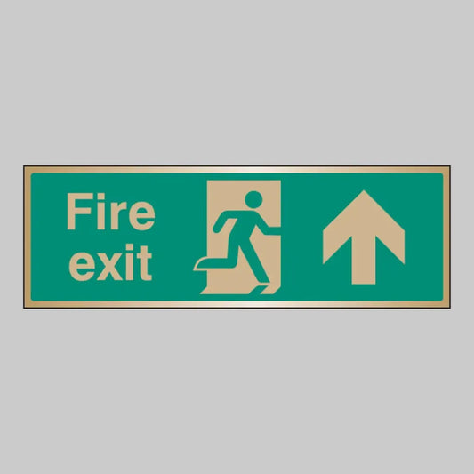 Fire exit arrow ahead brass 300x100mm adhesive backed