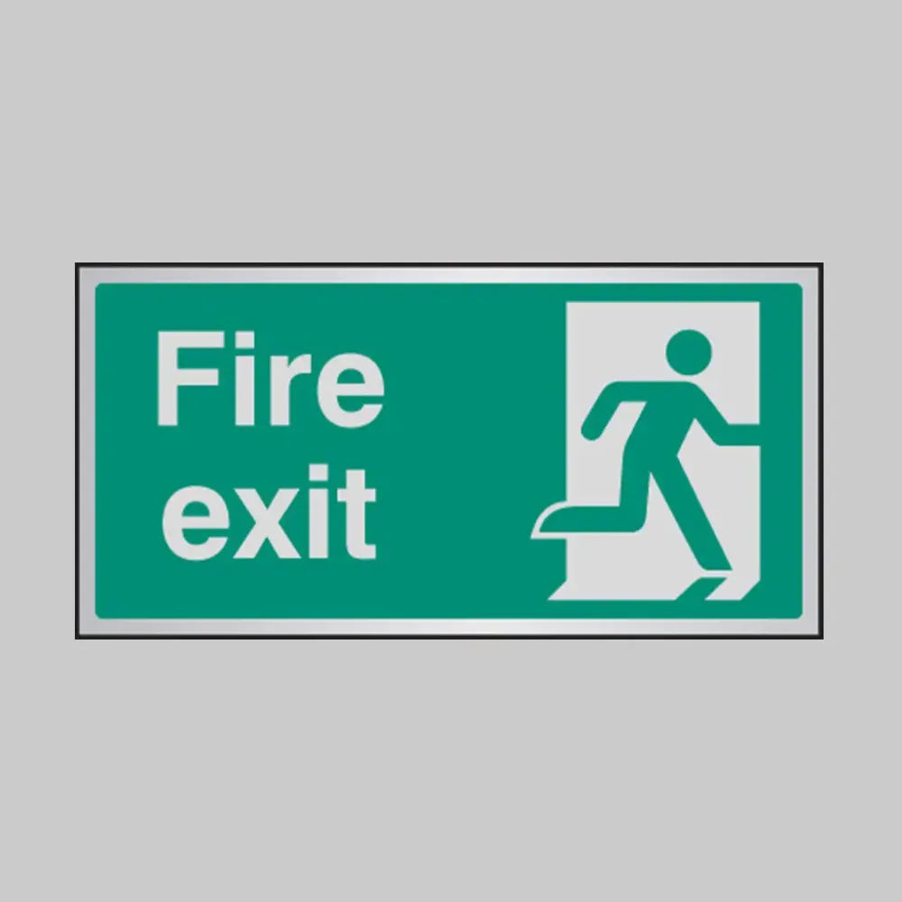 Fire exit anodised aluminium 200x100mm adhesive backed