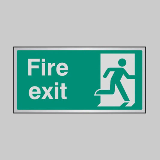 Fire exit anodised aluminium 200x100mm adhesive backed