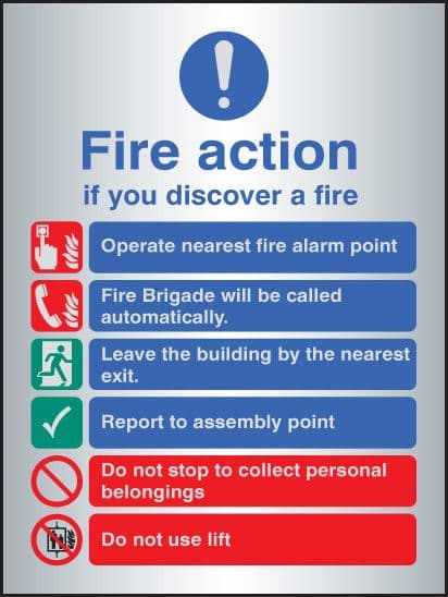 59528 Fire action auto dial with lift - aluminium  (150x200mm) Safety Sign