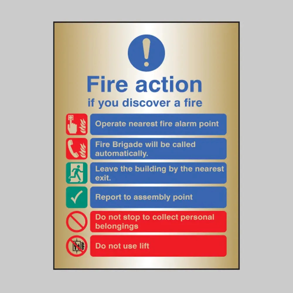 Fire action auto dial with lift deluxe range brass adhesive backed 150x200mm