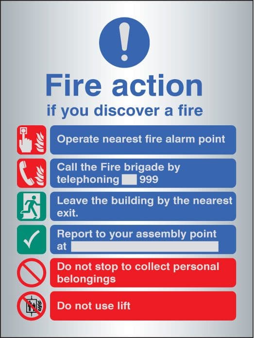 59538 Fire action manual dial with lift - aluminium  (150x200mm) Safety Sign