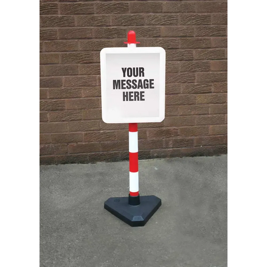 Bespoke sign in 250x300mm white frame on post c/w base
