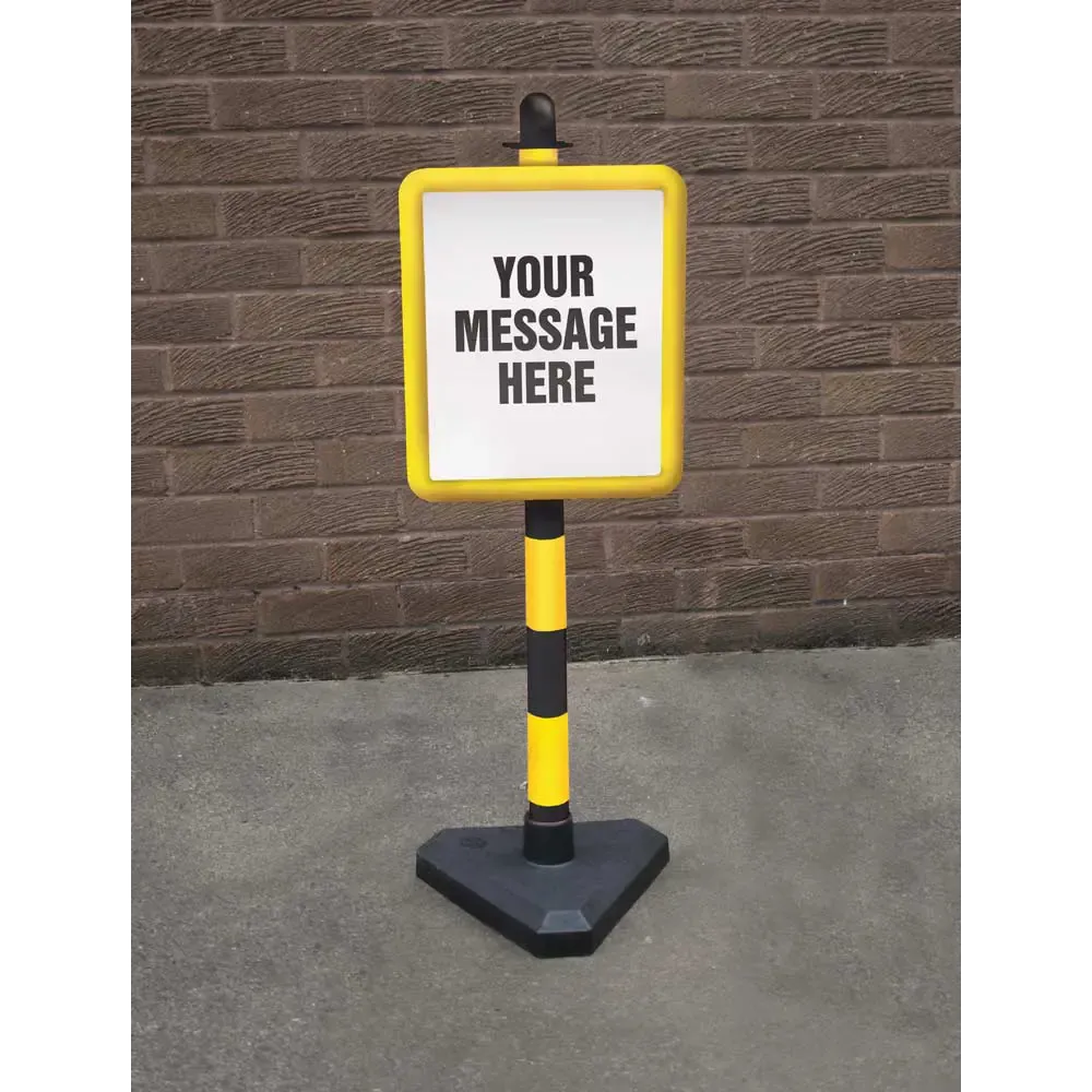 Bespoke sign in 250x300mm yellow frame on post c/w base