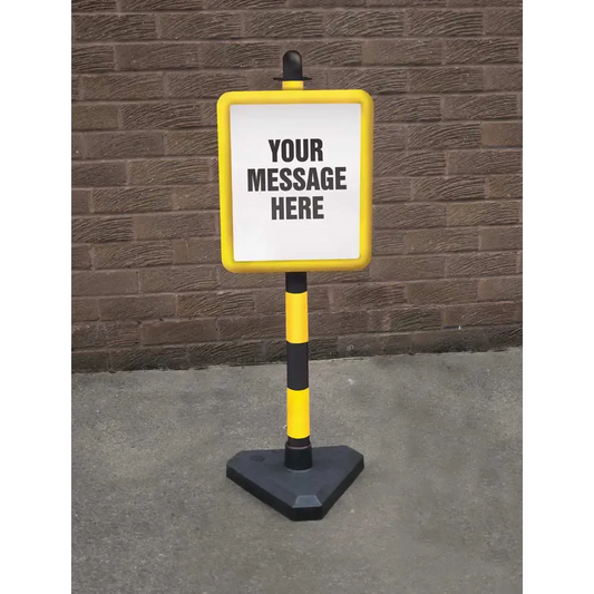 Bespoke sign in 250x300mm yellow frame on post c/w base