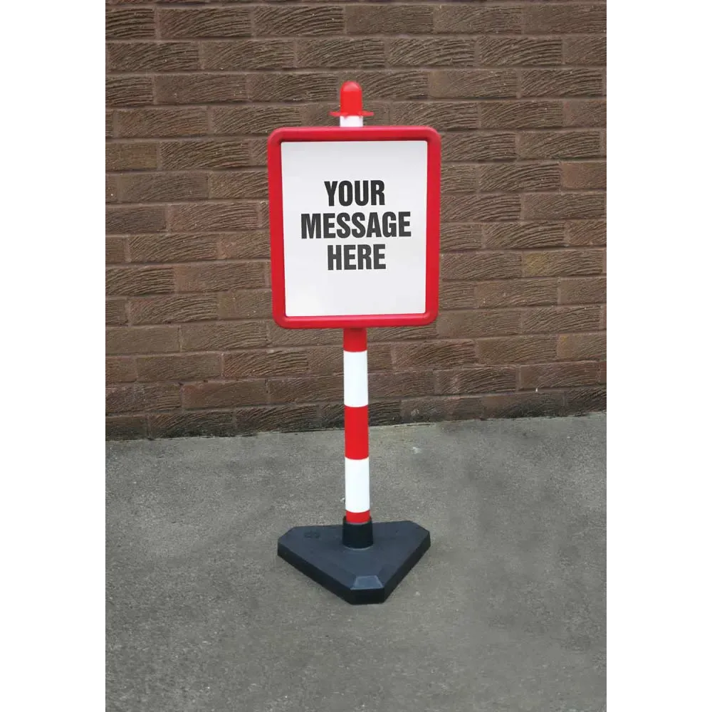 Bespoke sign in 250x300mm red frame on post c/w base