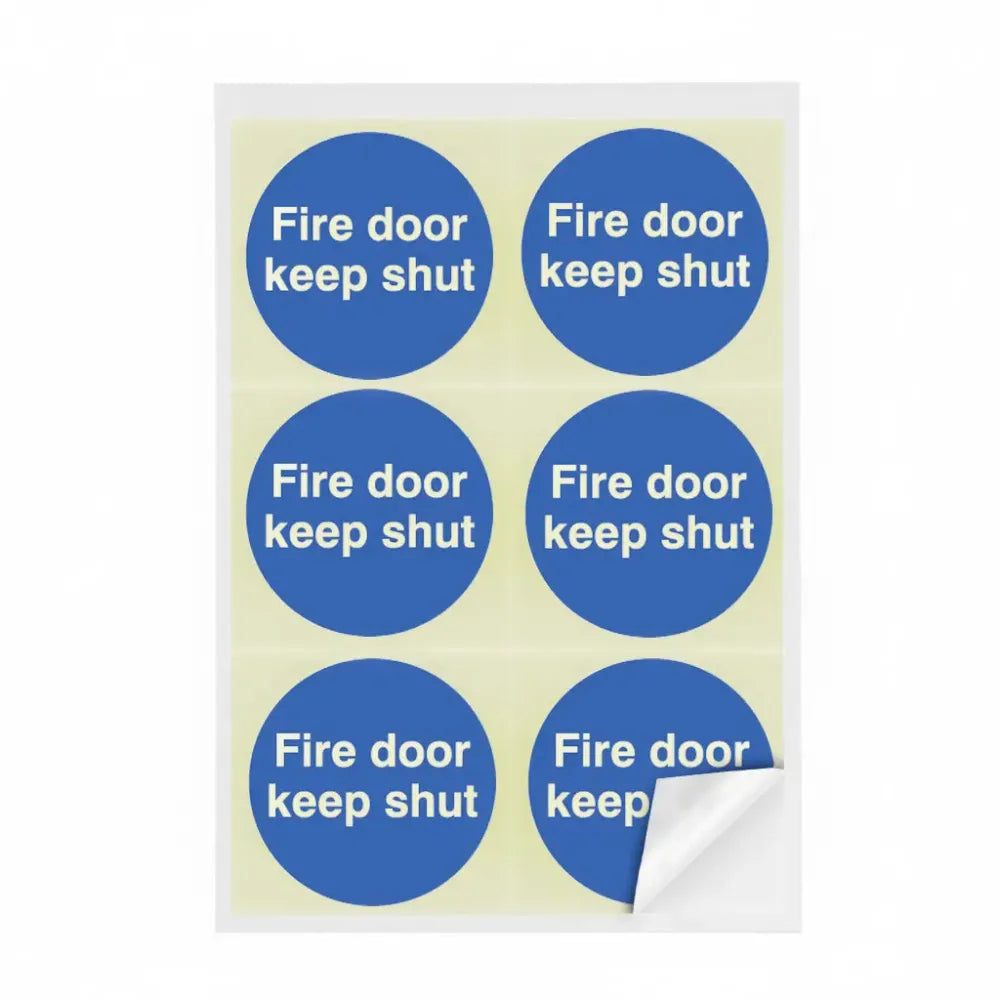 Fire door keep shut 80x80mm - sheet of 6 photoluminescent self adhesive
