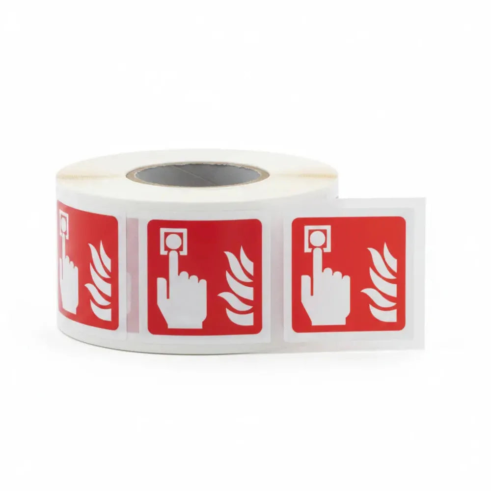 Fire alarm call point roll of 100 self adhesive vinyl labels 100x100mm