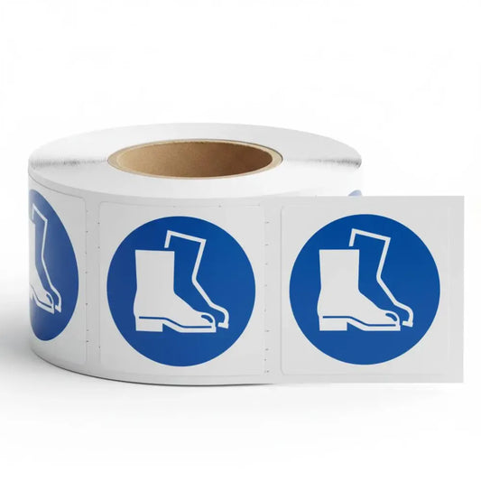 Safety boots roll of 100 self adhesive vinyl labels 50x50mm