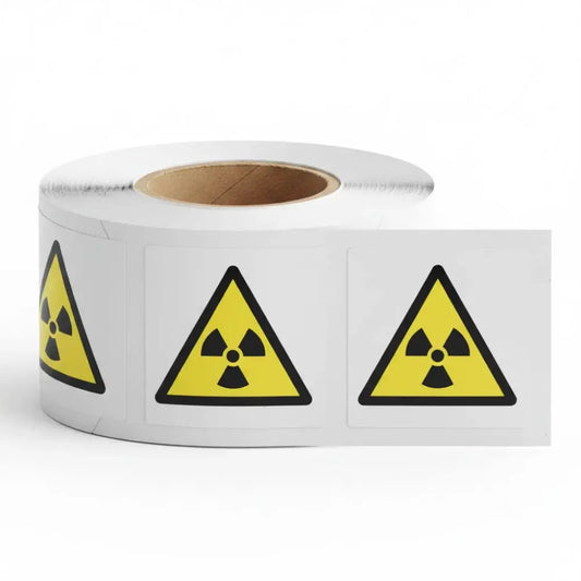 Radiation roll of 100 self adhesive vinyl labels 50x50mm