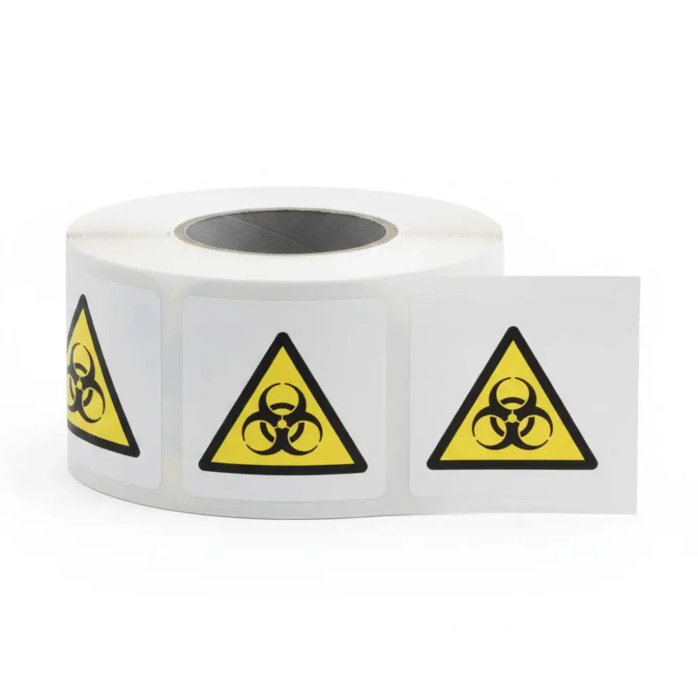 Biological roll of 100 self adhesive vinyl labels 50x50mm