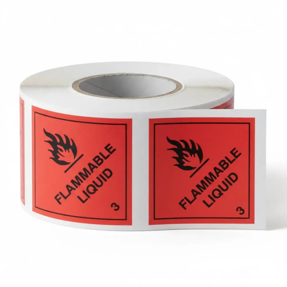 Flammable liquid 3 roll of 100 self adhesive vinyl labels 100x100mm