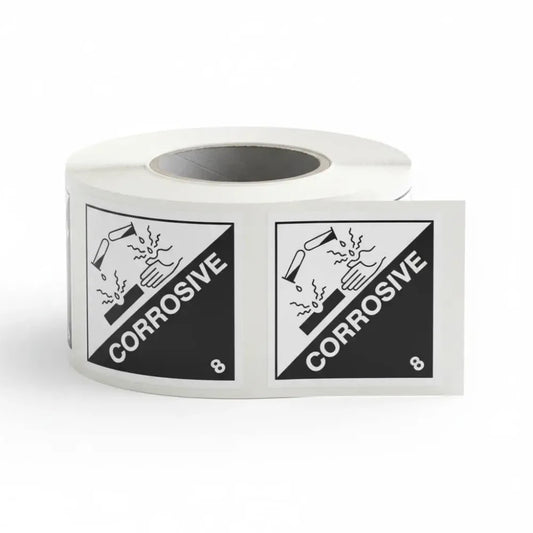 Corrosive 8 roll of 100 self adhesive vinyl labels 100x100mm