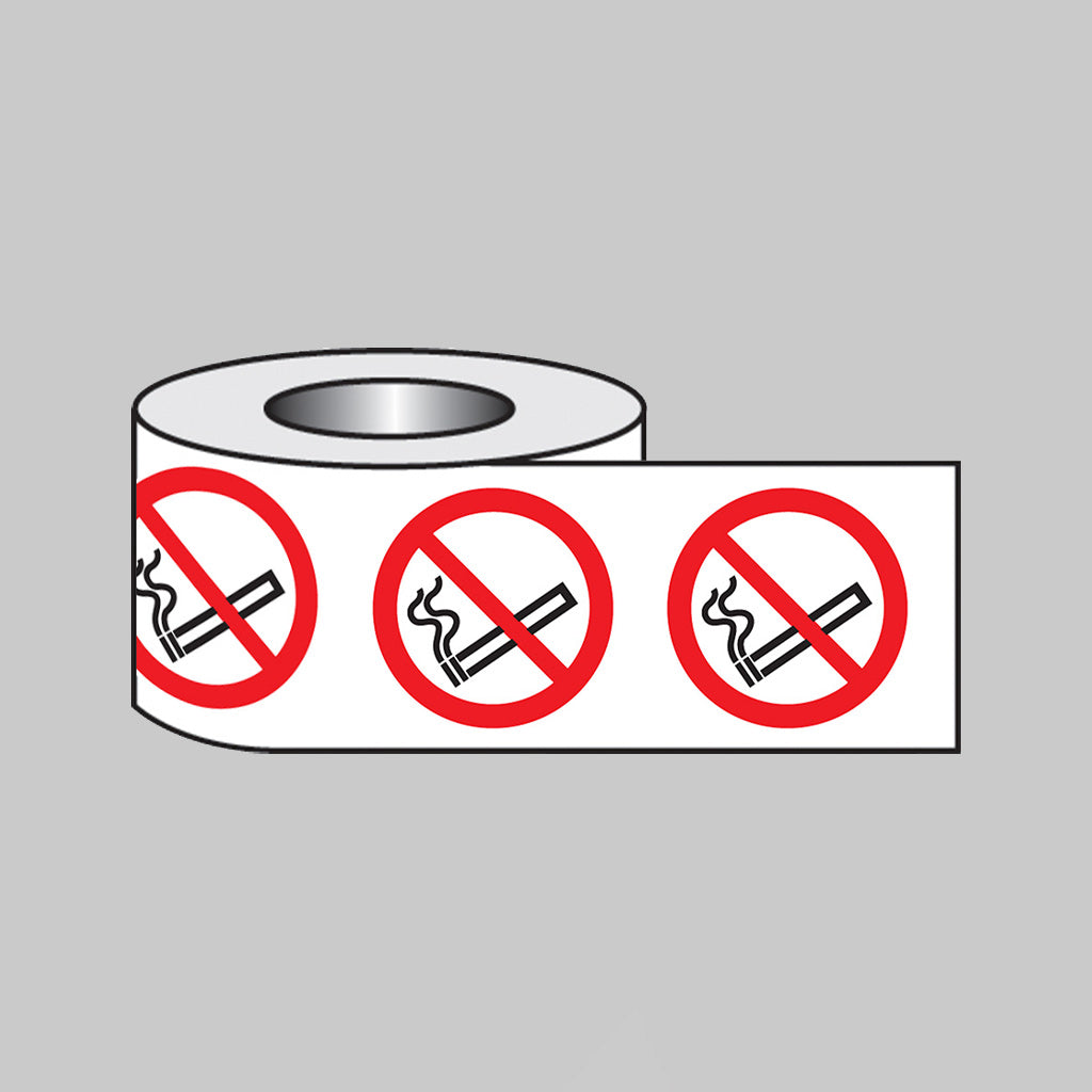 No smoking roll of 100 self adhesive vinyl labels 75mm diameter