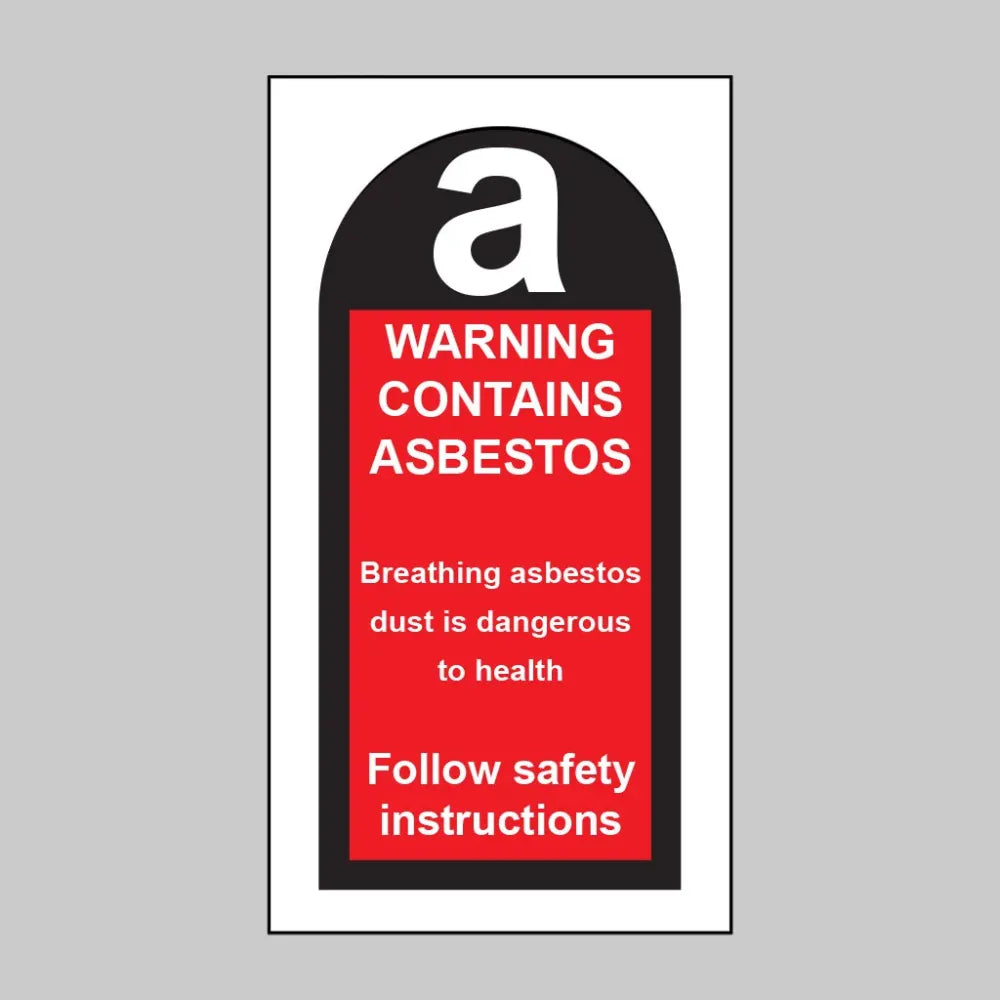Warning contains asbestos etc...  roll of 100 self adhesive vinyl labels 27x50mm