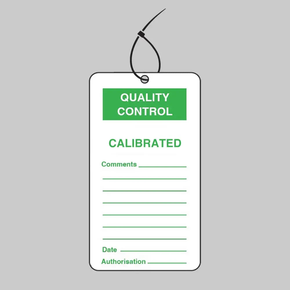 Quality Control Calibrated double sided safety tags 80x150mm c/w cable ties (pack of 10)