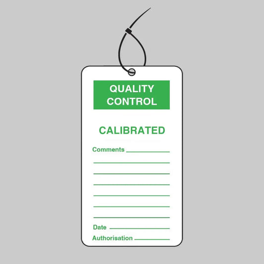 Quality Control Calibrated double sided safety tags 80x150mm c/w cable ties (pack of 10)