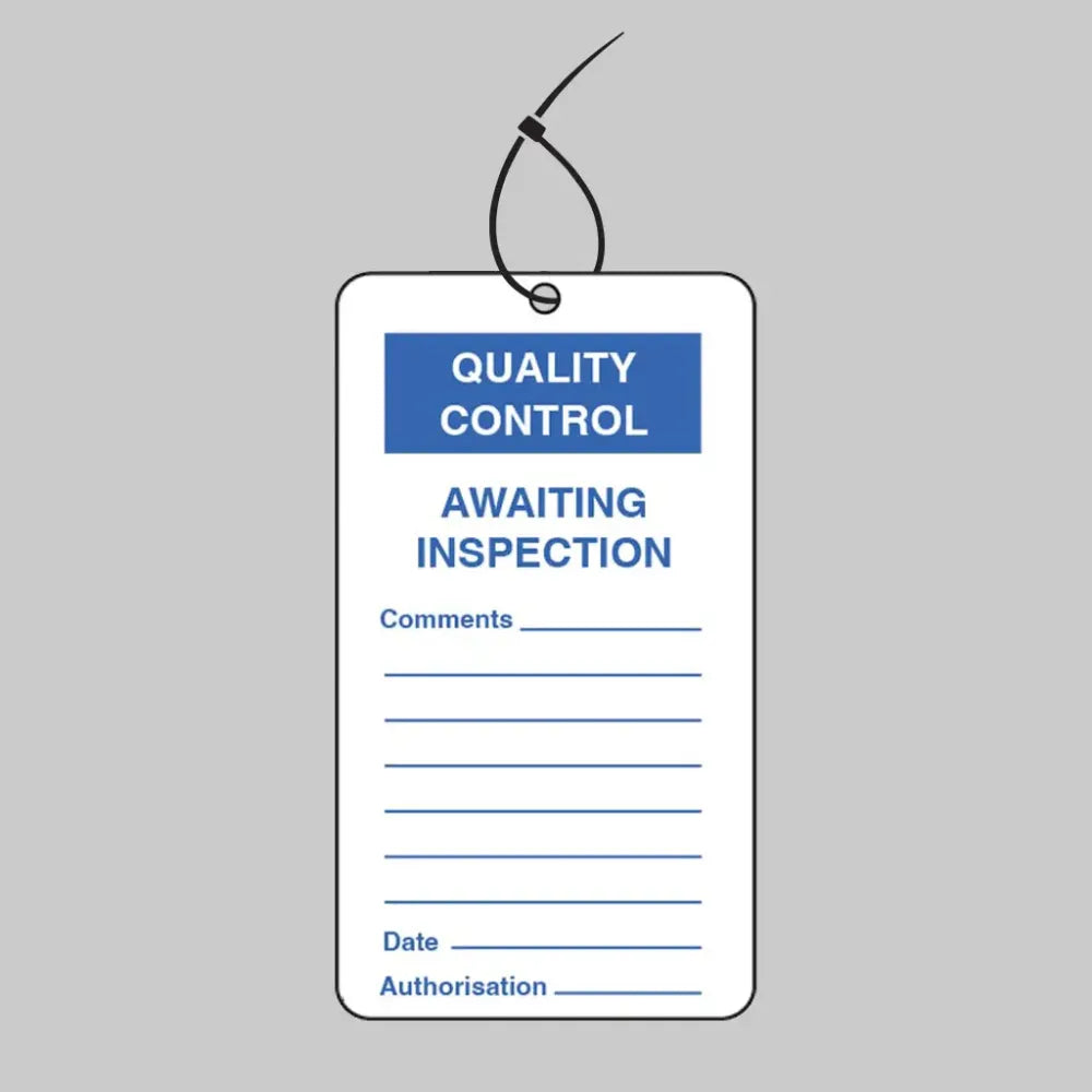 Quality Control Awaiting Inspection double sided safety tags 80x150mm c/w cable ties (pack of 10)