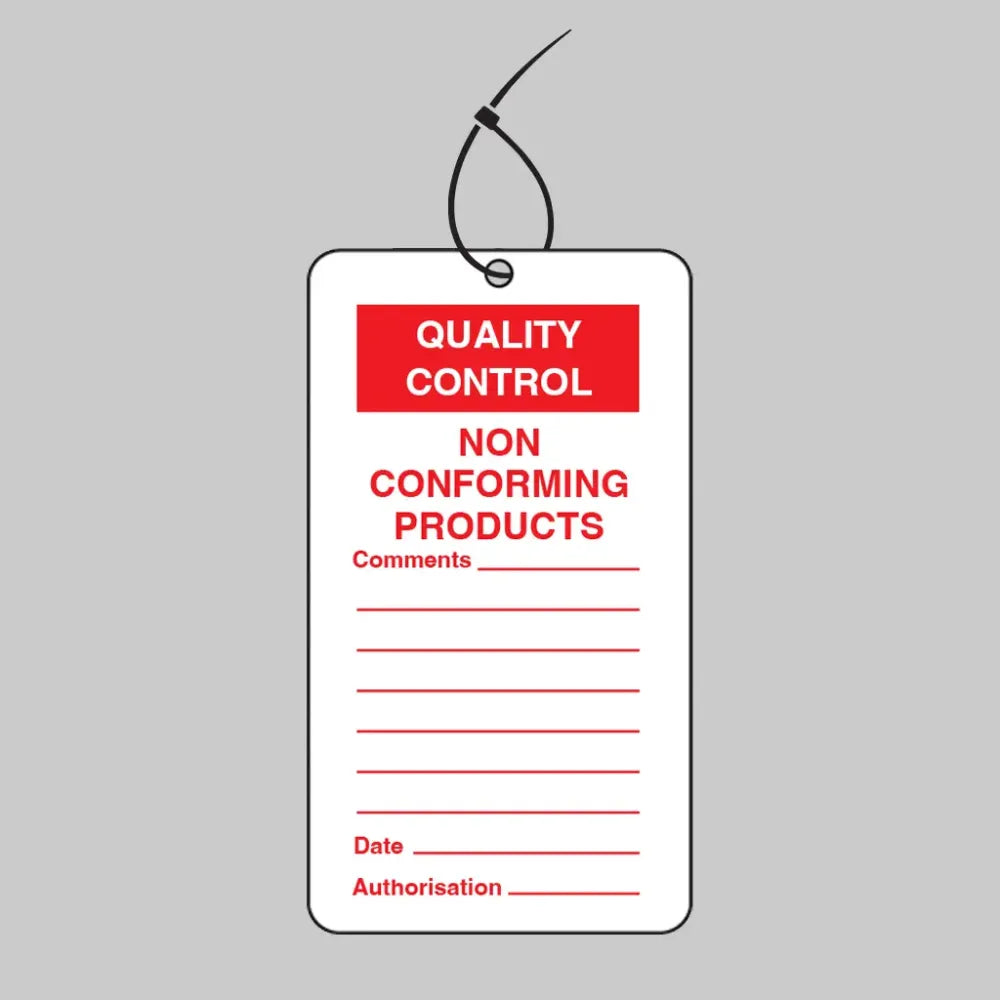 Quality Control Non Conforming Products double sided safety tags 80x150mm c/w cable ties (pack of 10