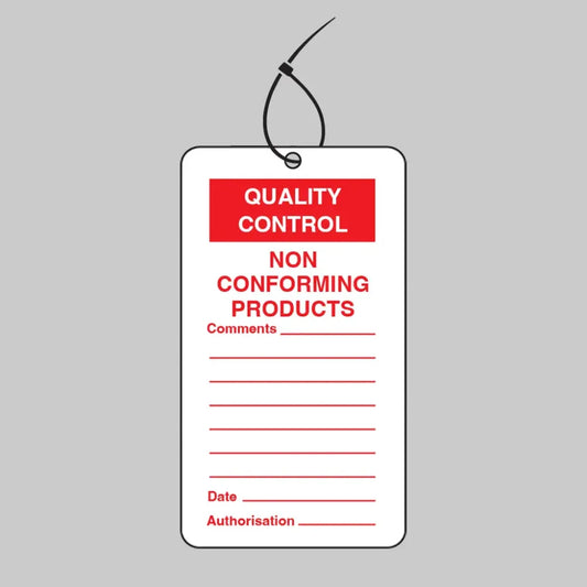 Quality Control Non Conforming Products double sided safety tags 80x150mm c/w cable ties (pack of 10