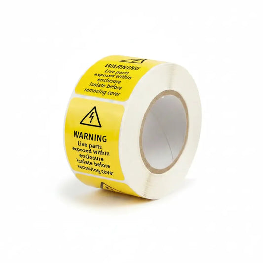 Warning live parts within enclosure roll of 100 labels 40x50mm