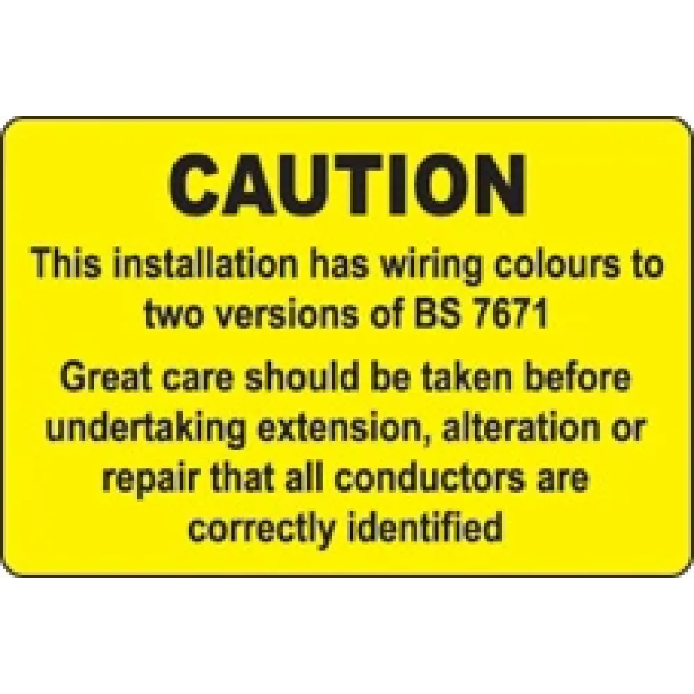 This installation has wiring colours etc  roll of 100 labels 75x50mm