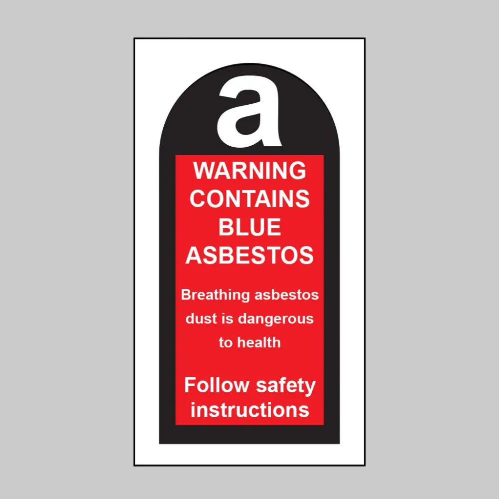 Warning contains blue asbestos etc...  roll of 100 self adhesive vinyl labels 27x50mm