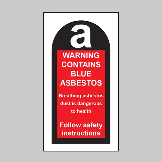 Warning contains blue asbestos etc...  roll of 100 self adhesive vinyl labels 27x50mm
