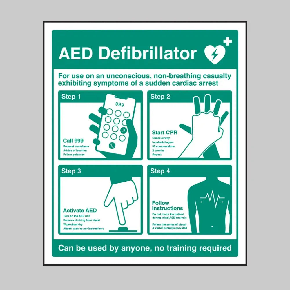 15987H AED Defibrillator Instructions (semi rigid pvc safety sign) Rigid Plastic (300x250mm) Safety Sign
