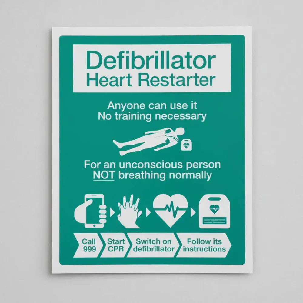15990H AED Sign with instructions RCUK design Rigid Plastic (300x250mm) Safety Sign