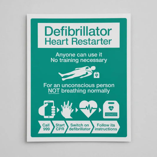15990H AED Sign with instructions RCUK design Rigid Plastic (300x250mm) Safety Sign
