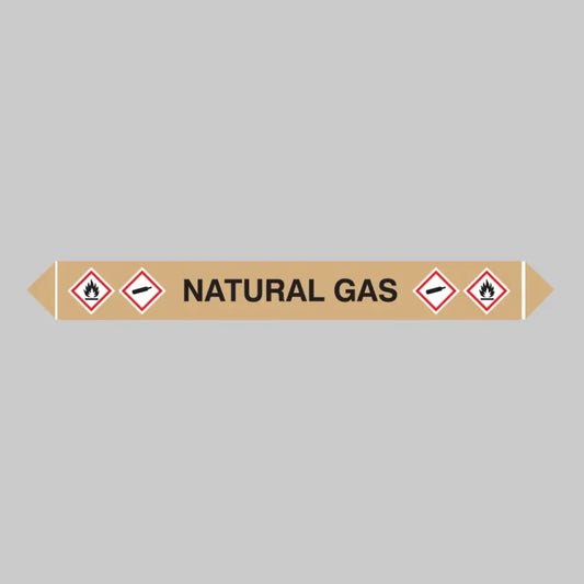 Flow marker pk of 5 natural gas 300x40mm self adhesive vinyl