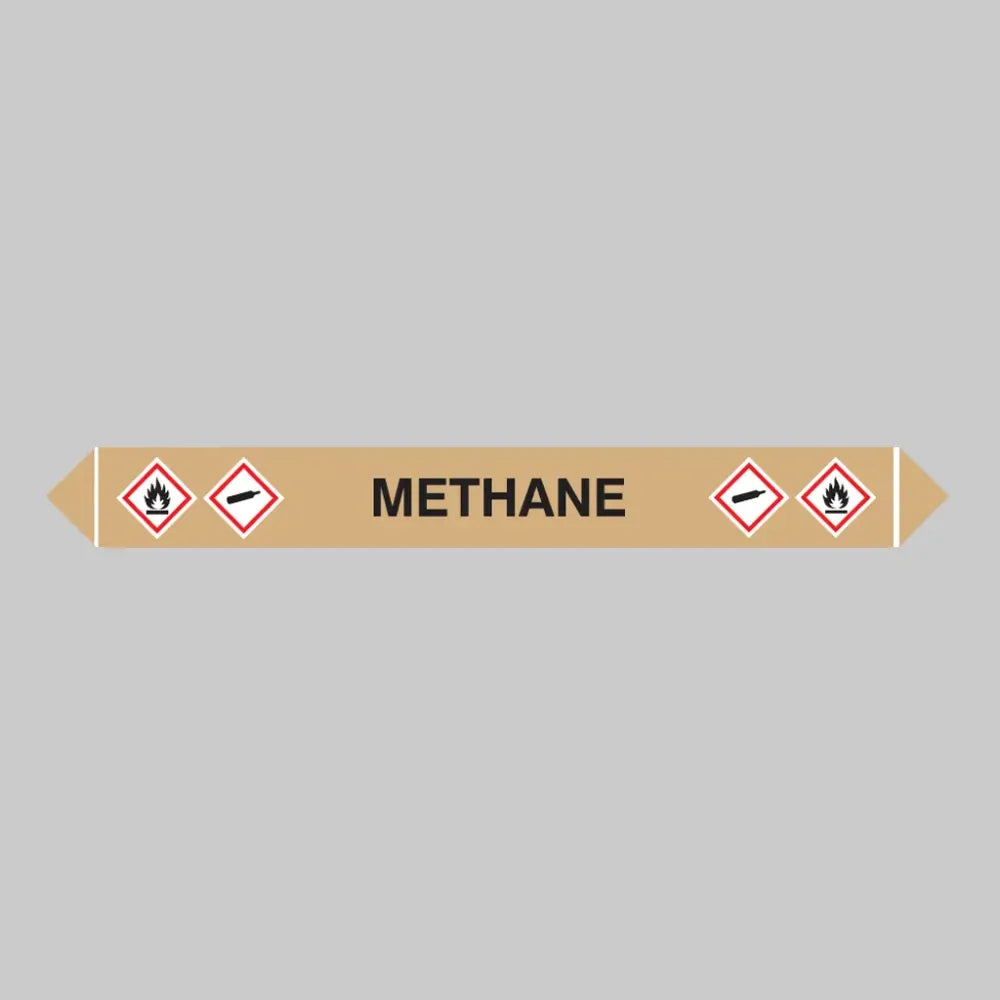 Flow marker pk of 5 methane 300x40mm self adhesive vinyl